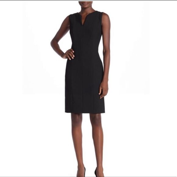Hugo Boss Dency Slit Neckline Fitted Shift Dress - Picture 1 of 9